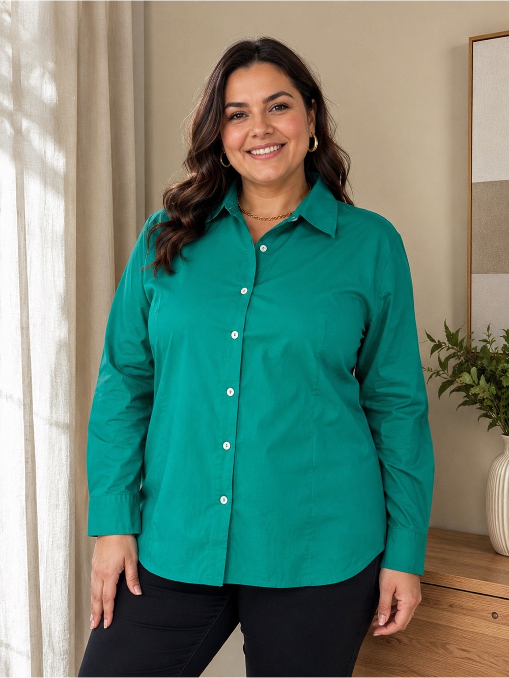 Long Tall Sally Emerald Green Button Front Blouse Size 16 NWT
